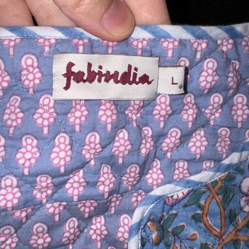 Fabindia Purple Floral Block Print 100% Cotton Quilted Button Front Jacket Large - Picture 4 of 10